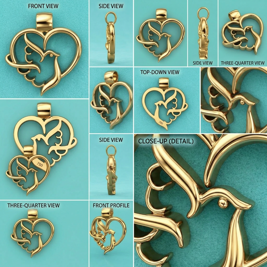 Gold Dove Heart Pendant Necklace, Peace Bird Charm, Love Symbol Jewelry, Spiritual Gift, Minimalist Dove Necklace, Valentine Gift, Religious Jewelry