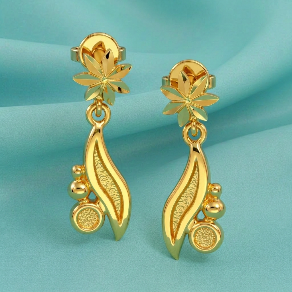 Gold Leaf Drop Earrings, Floral Statement Earrings, Lightweight Gold Dangle Earrings, Handmade Leaf Jewellery