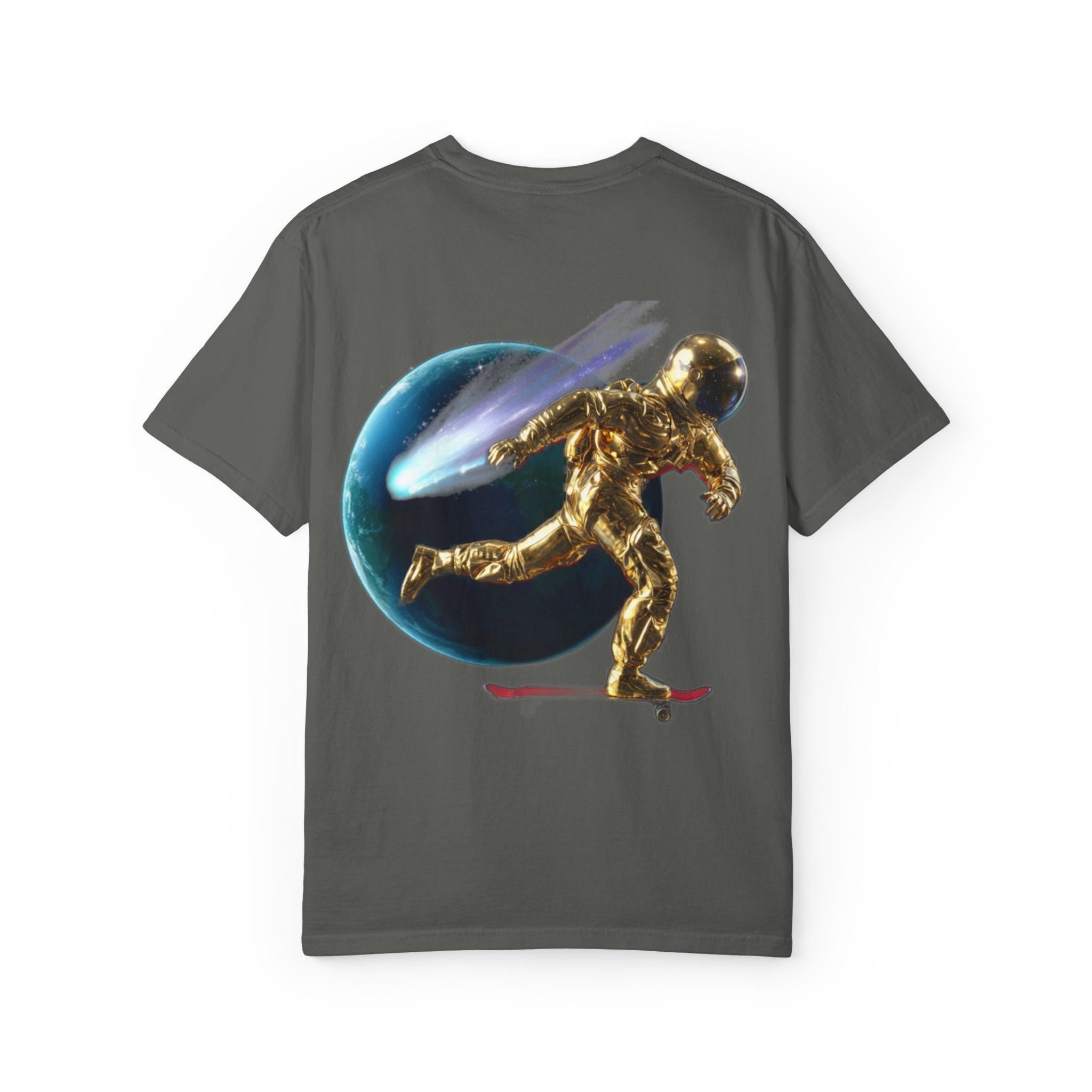 Golden Astronaut Skateboard T-Shirt | Space Planets Graphic