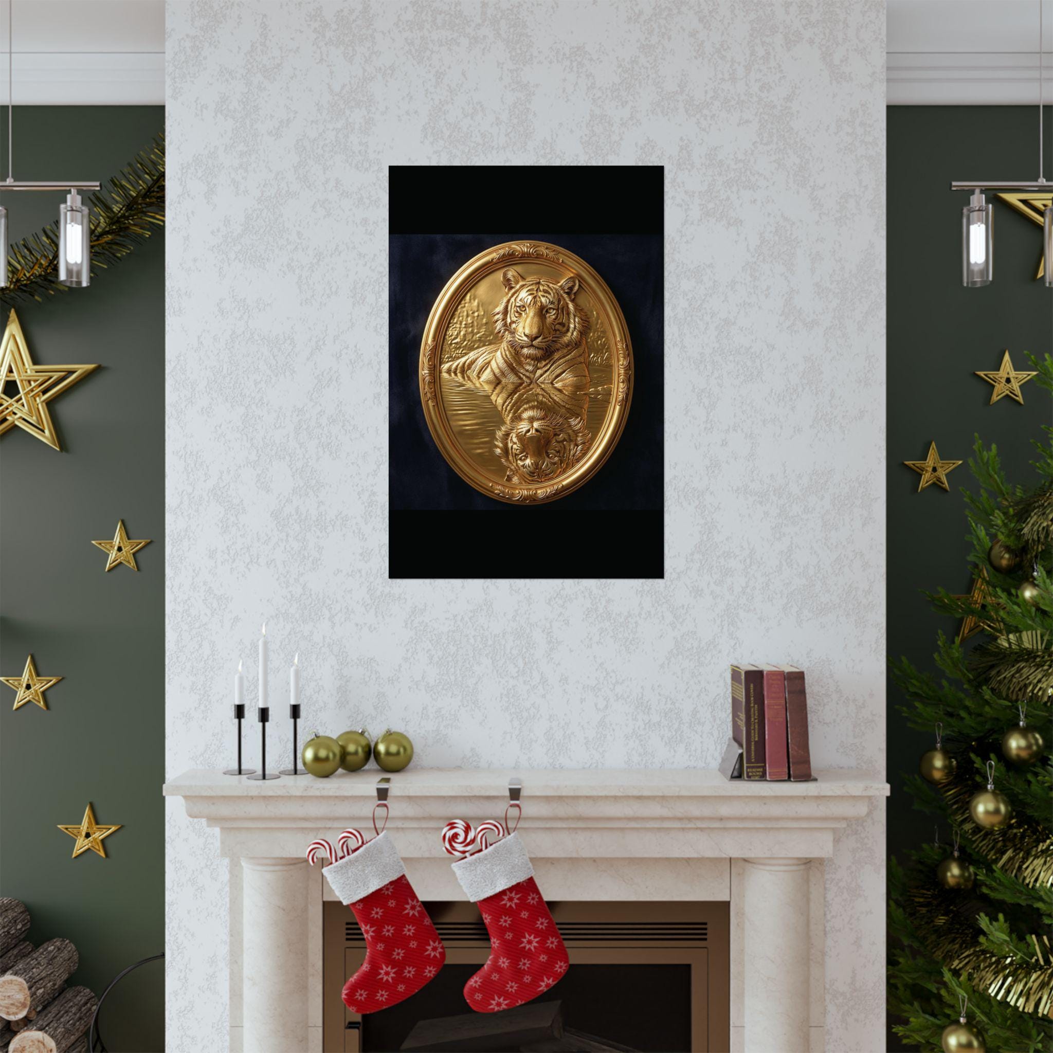 Gold Tiger Reflection Wall Art, Luxury Wildlife Print