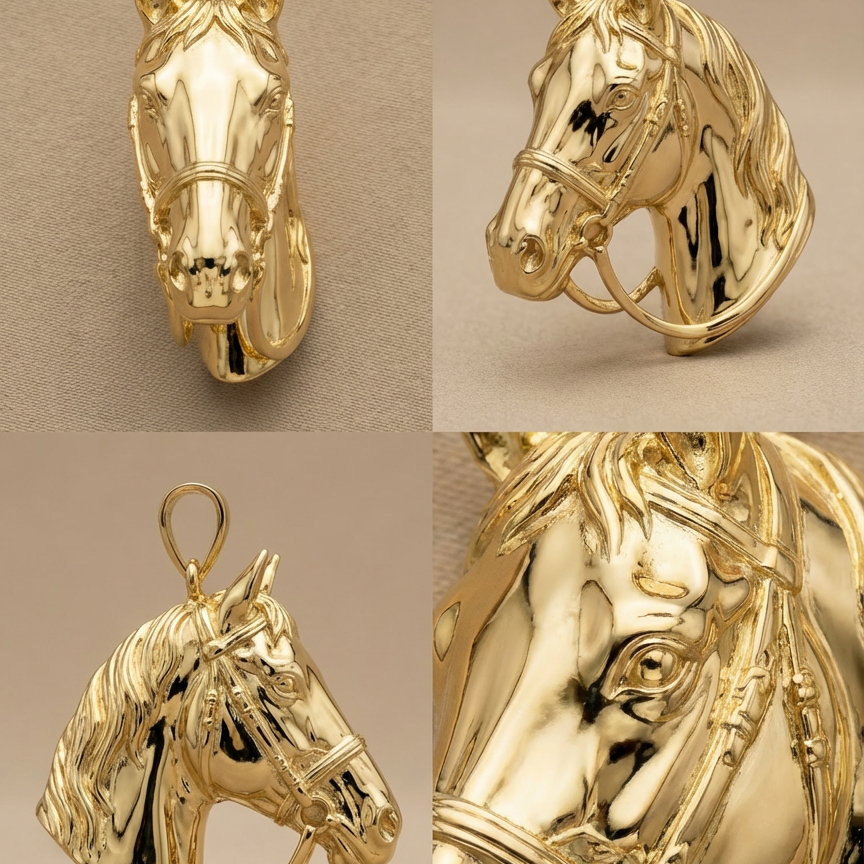 Horse Head Pendant with Bail – 3D Printed Jewelry in Gold & Silver, Perfect Gift for Horse Lovers and Equestrian Enthusiasts