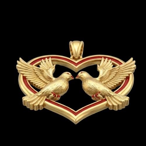 Two Doves Pendant – 14ct Gold Love Heart Necklace