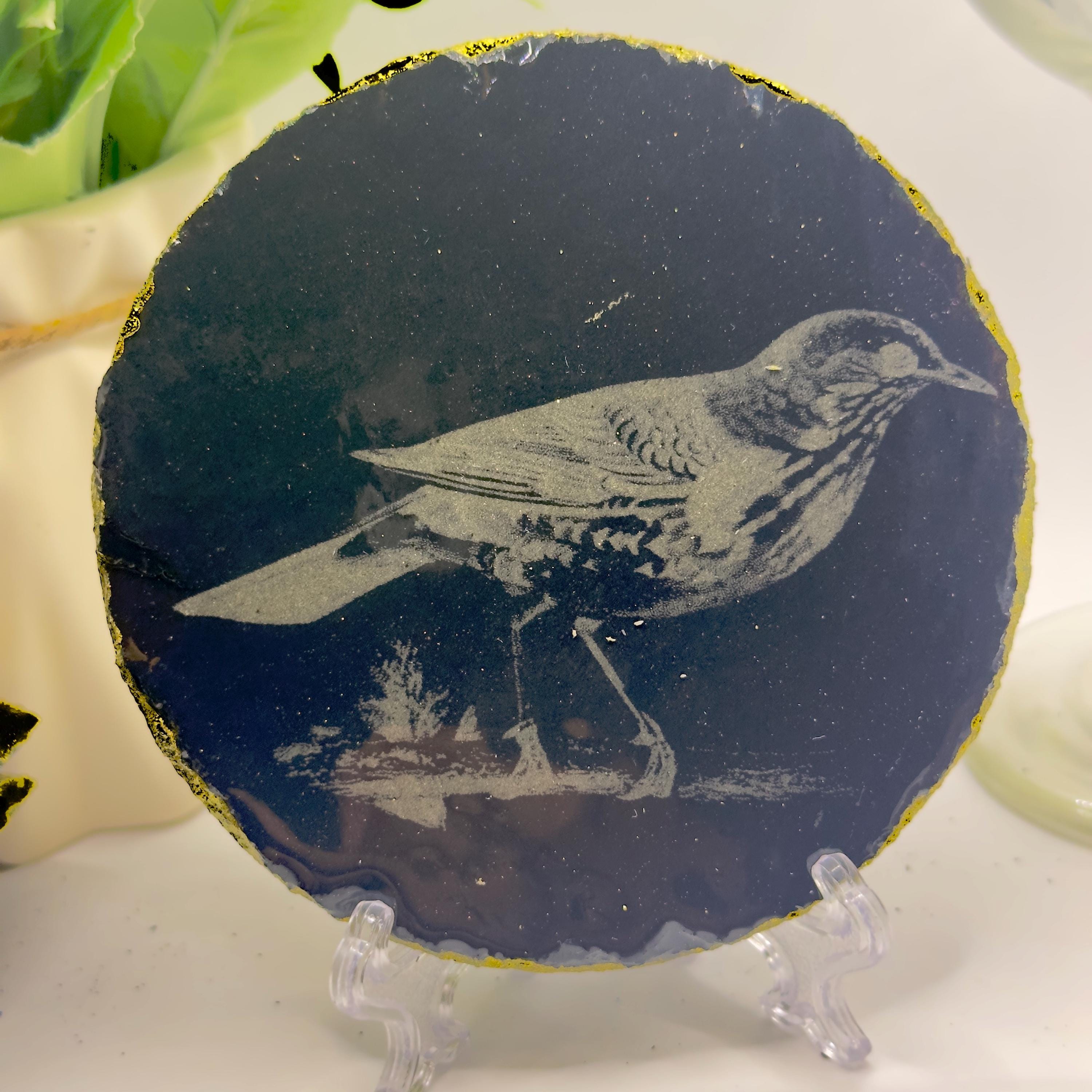 Starling Bird Slate Coaster | Handmade Engraved Wildlife Coaster | British Bird Gift | Nature Lover Home Decor
