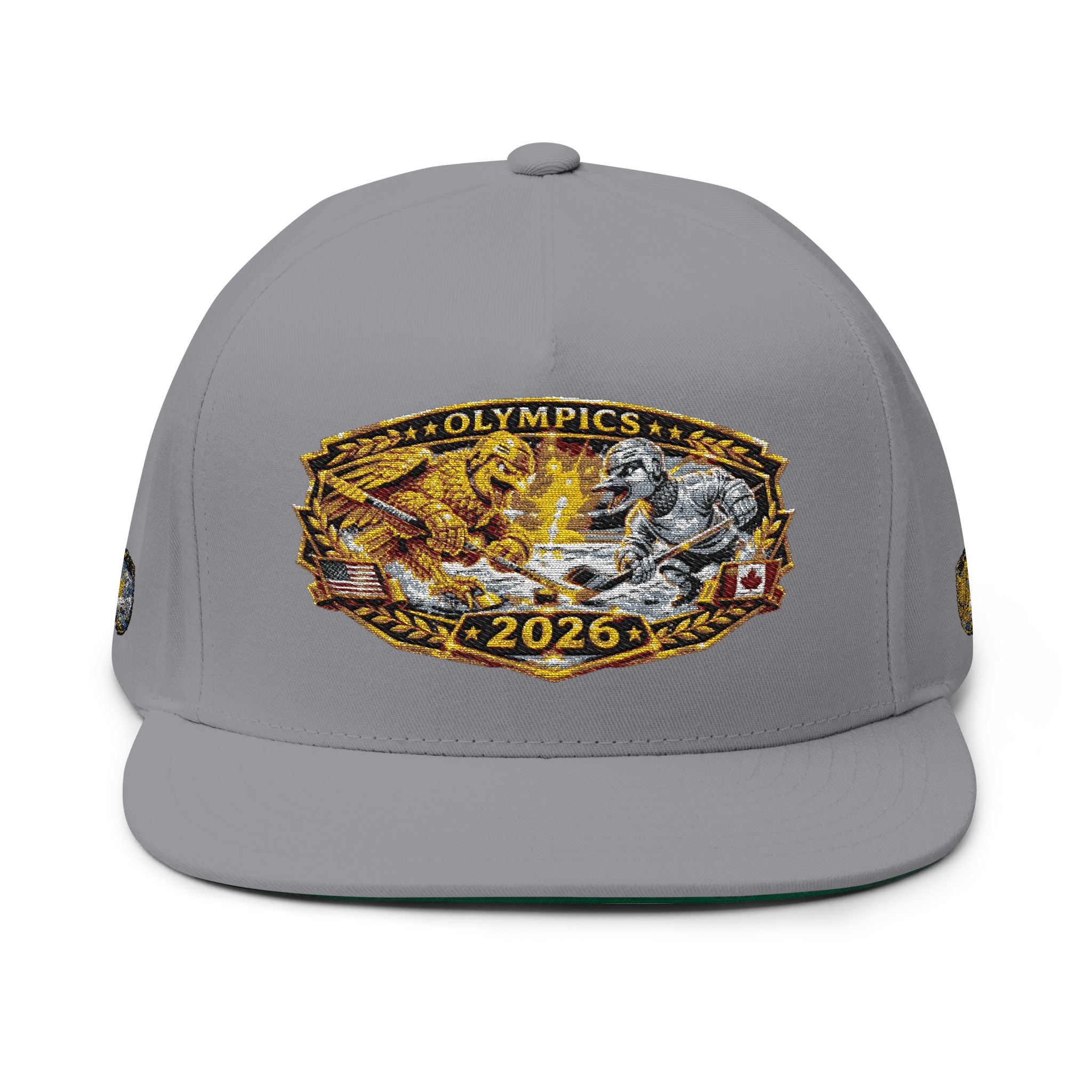 Embroidered 2020 Olympics Flat Bill Cap — Gold Laurel Athlete Patch