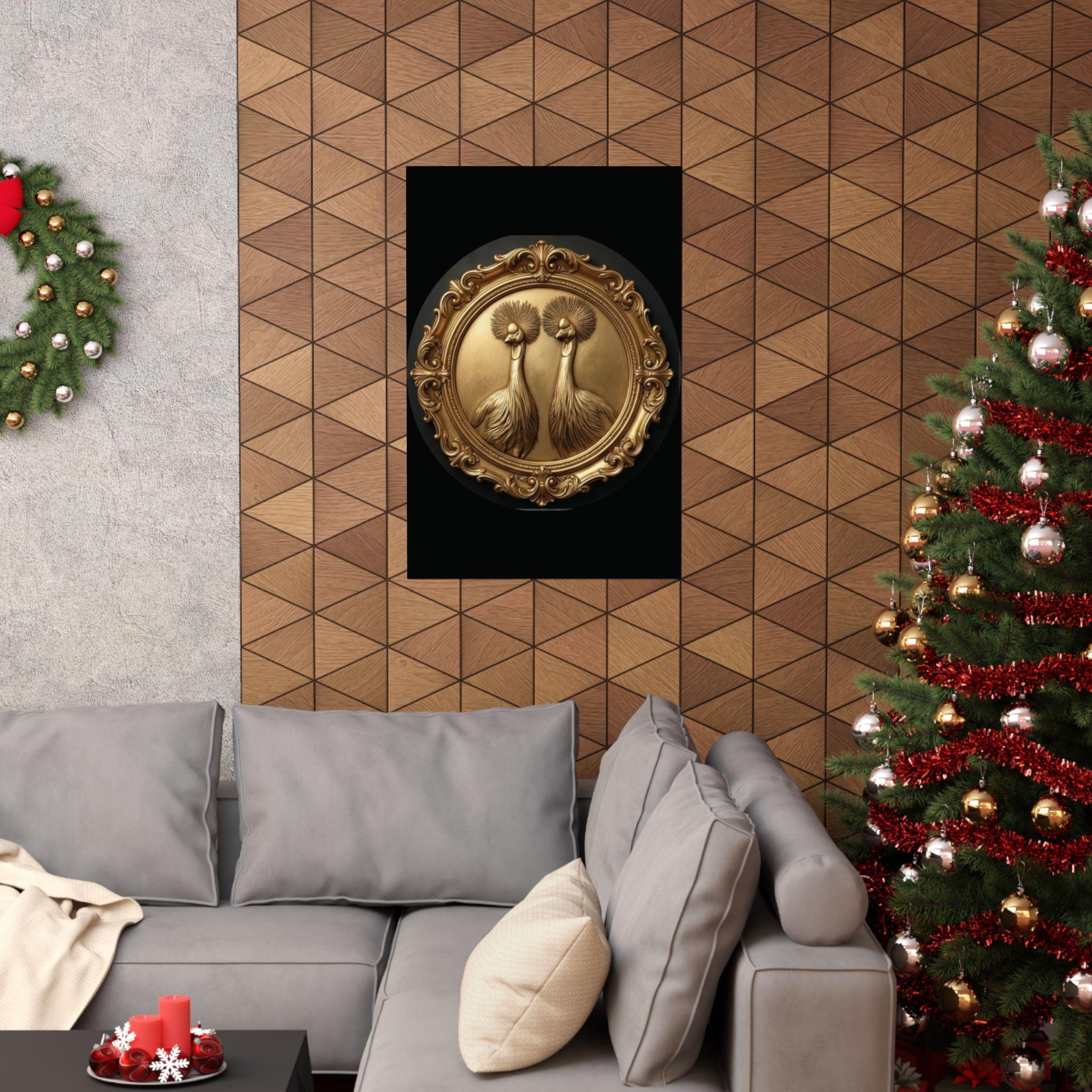 Gold Twin Cranes Art Print, Luxury Home Decor