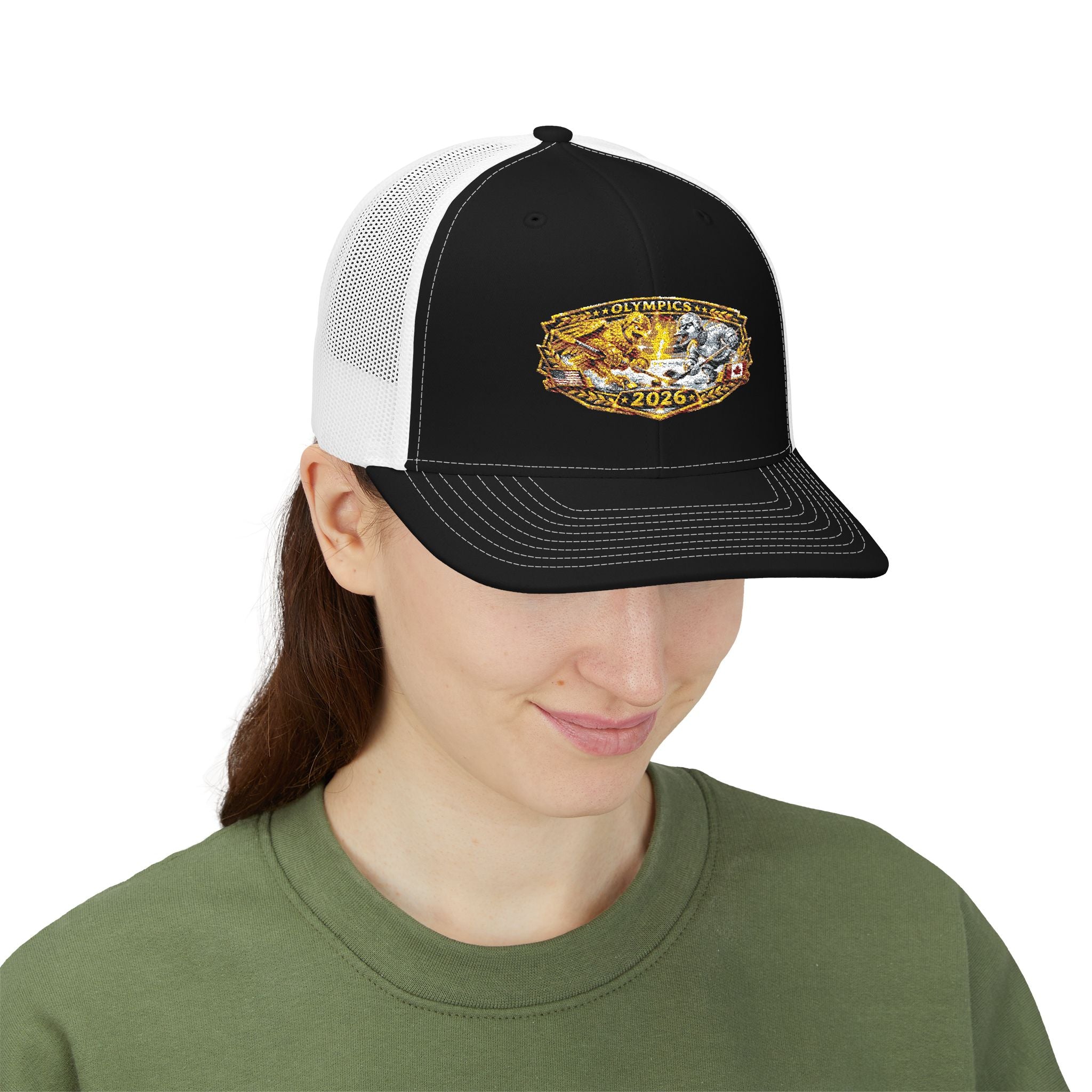 Embroidered Championship Ring Snapback Trucker Hat – 2026 Gold Bling Design