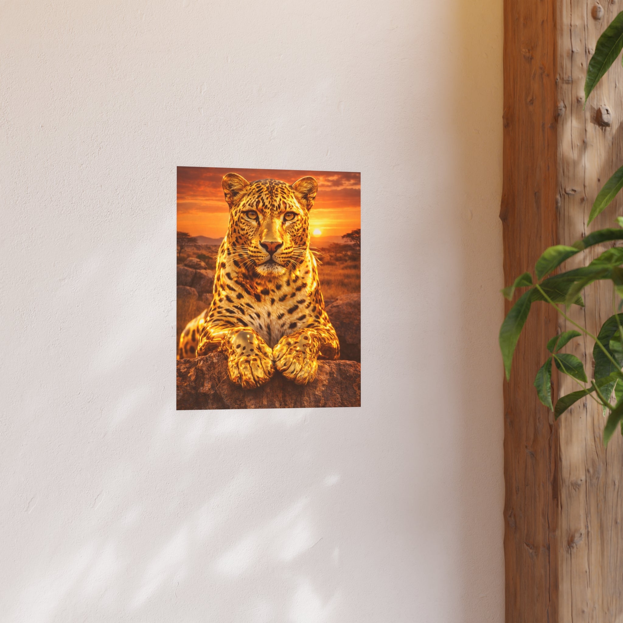Gold Leopard Statue Wall Art Poster Luxury Safari Animal Decor Realistic Metallic Wildlife Artwork Modern Home Living Room Interior