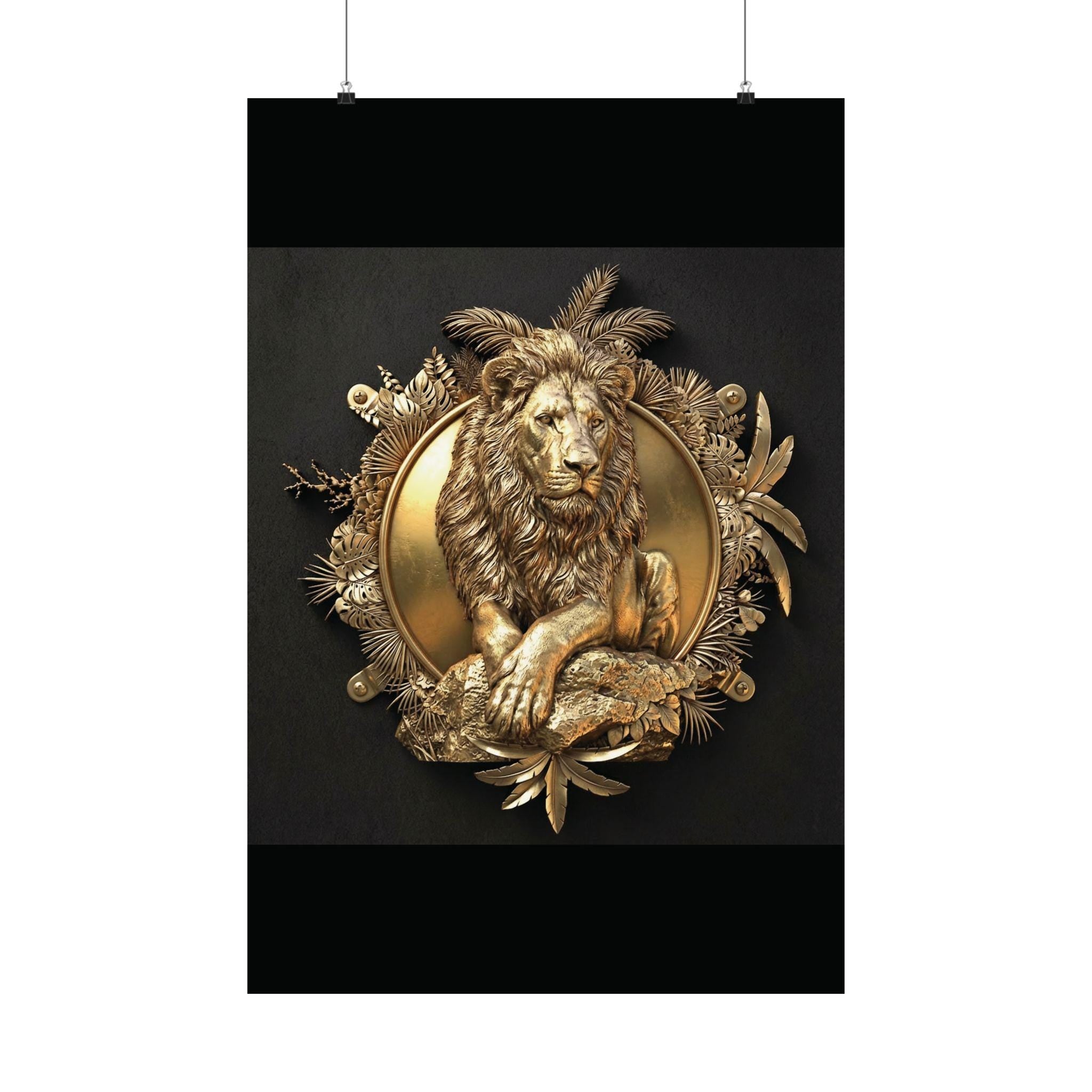 Gold Lion Tropical Frame Wall Art, Luxury Wildlife Poster
