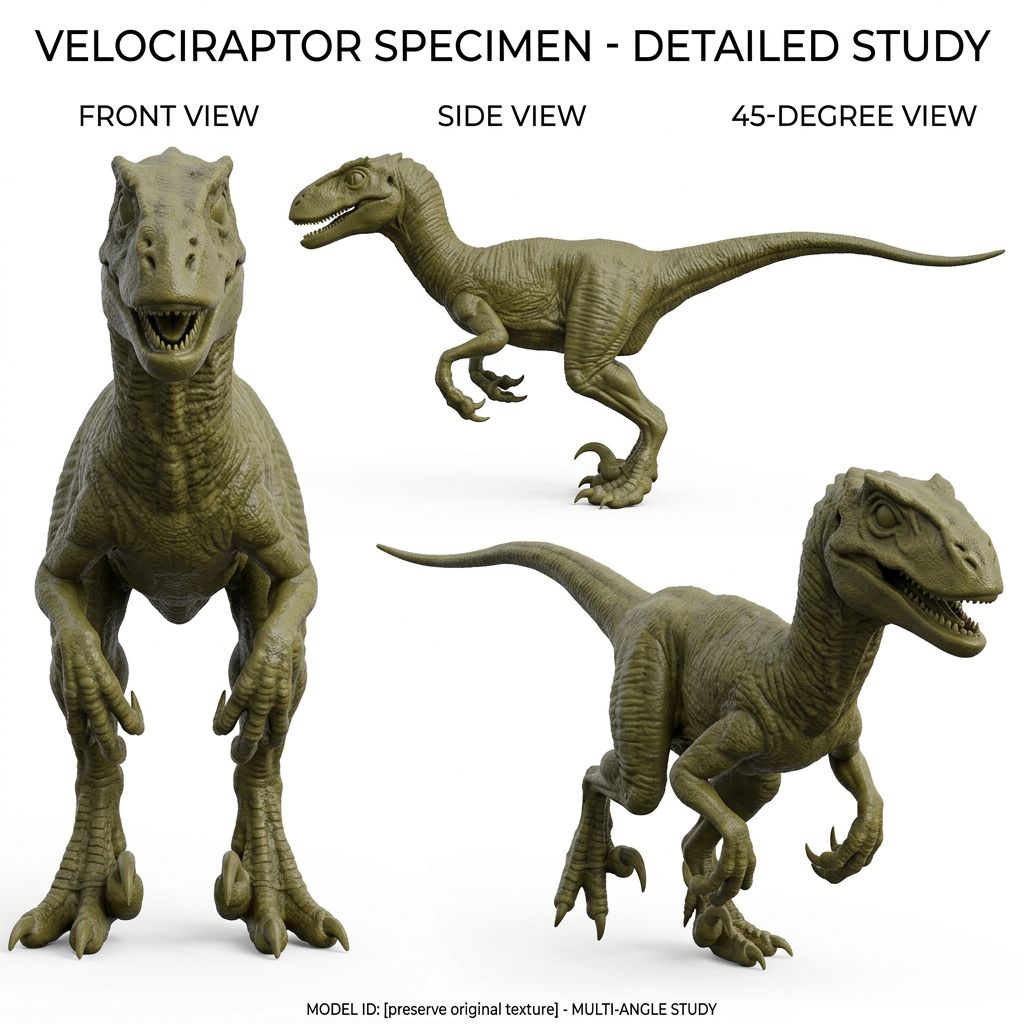 Velociraptor 3D Model – Dinosaur Sculpture | PLA / Smooth Nylon | Detailed Prehistoric Display Model | 130mm Collectible