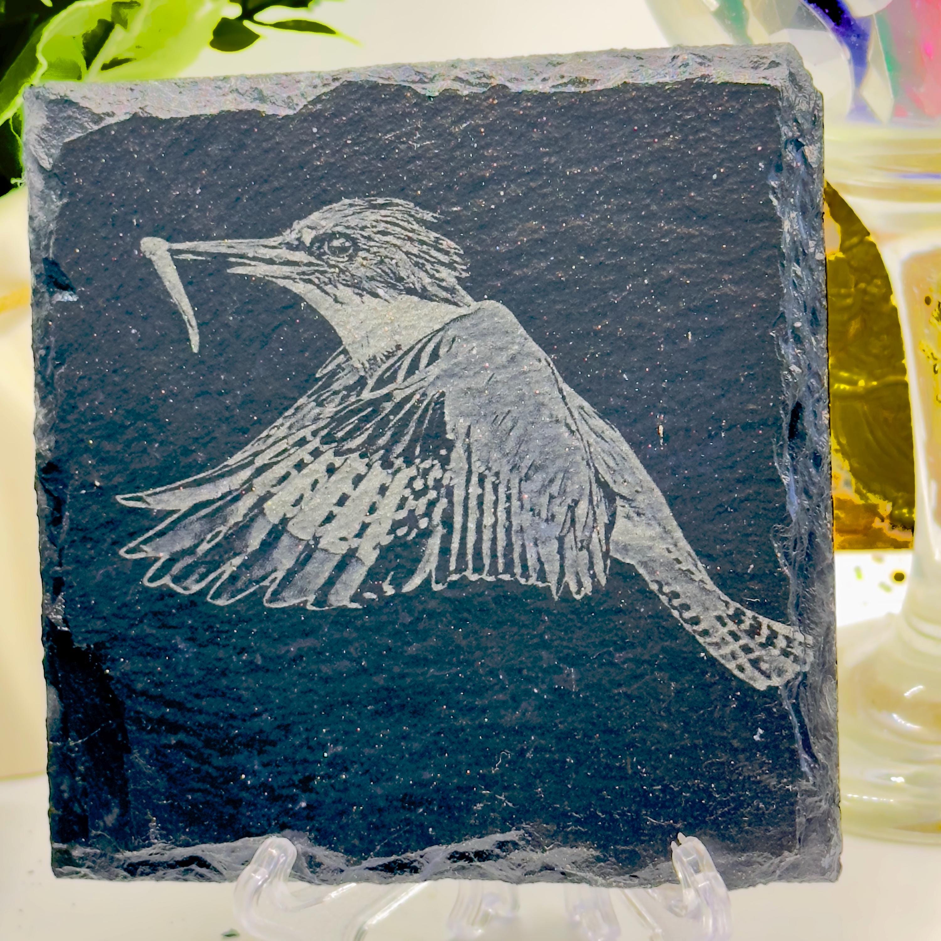 Kingfisher with Fish Slate Coaster | Wildlife Bird Art | Laser Engraved Natural Slate | Handmade Gift for Nature Lovers