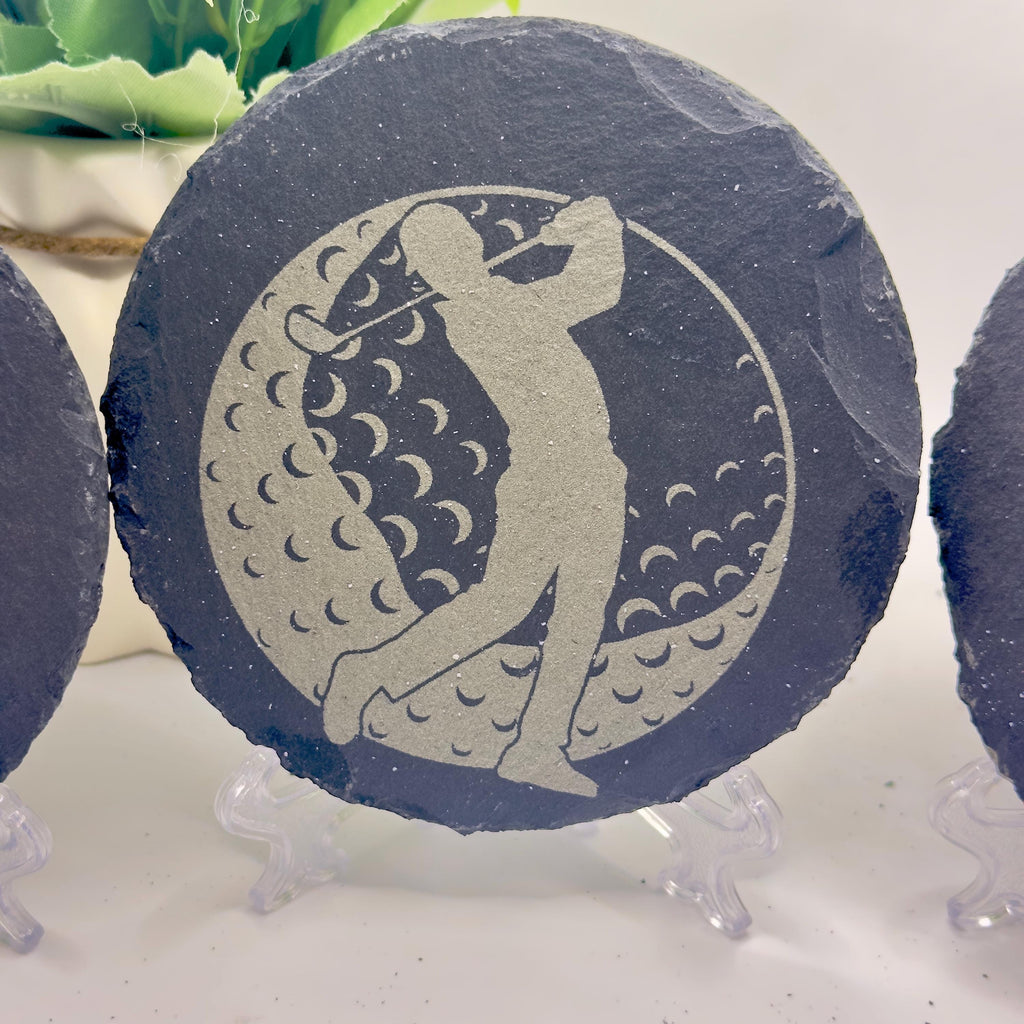 Golfer Slate Coasters Golf Lover Gift Handmade Slate Drinks Coasters Golf Decor Gift for Him Unique Golf Gift