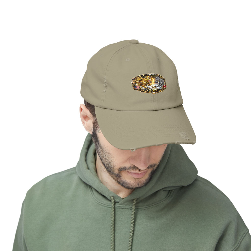Distressed Baseball Cap — 2026 Olympic Crest Vintage Patch