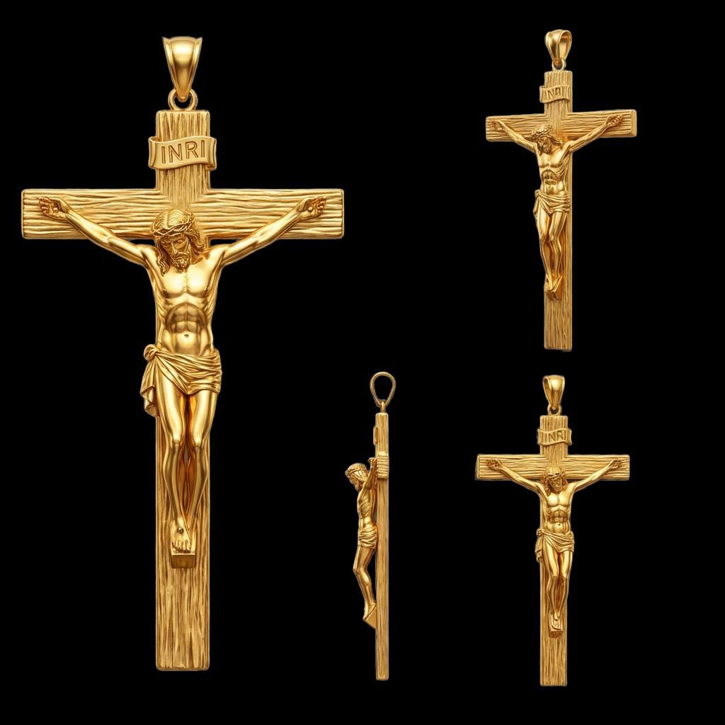 Jesus on the Cross Pendant with INRI – 3D Crucifix Necklace in Gold or Sterling Silver, Faith Religious Jewelry