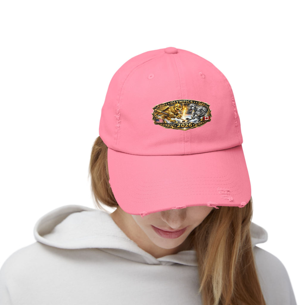 Distressed Baseball Cap — 2026 Olympic Crest Vintage Patch
