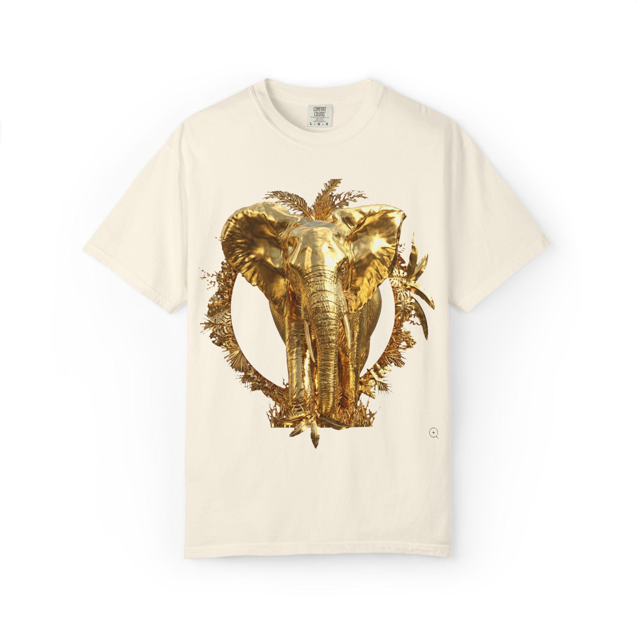 Golden Elephant in Savannah T-Shirt  3D Effect Wildlife Art, Majestic African Sunset Design