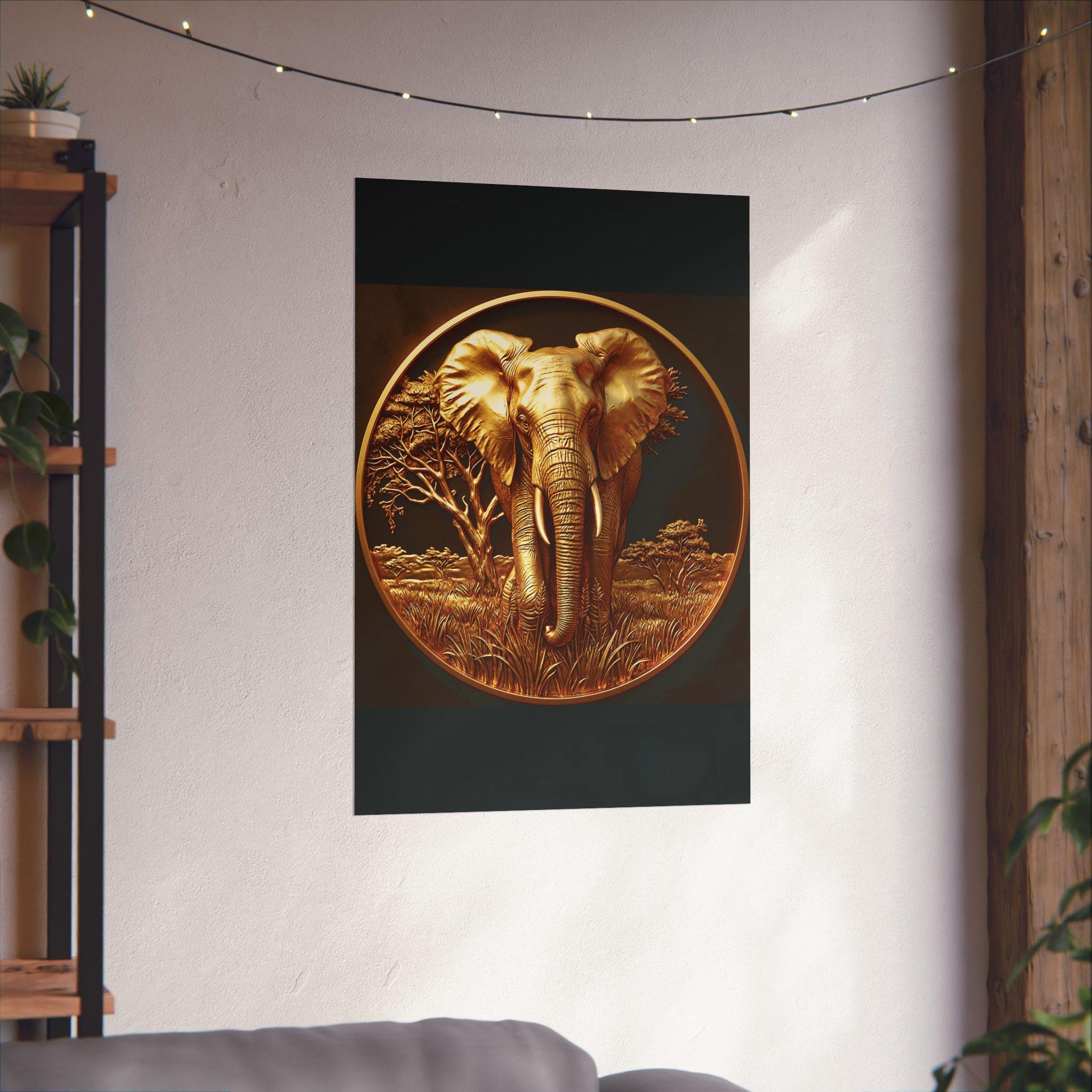 Gold Elephant Wall Art, Savannah Wildlife Poster, Luxury Animal Home Decor, Majestic Elephant Print