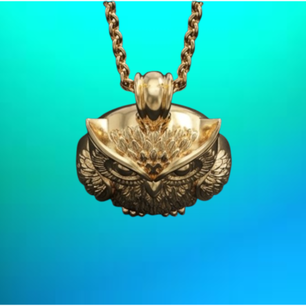 Exotic Owl Pendant with Prominent Eyes – Solid 14K or 18K Gold – Luxury Statement Jewelry