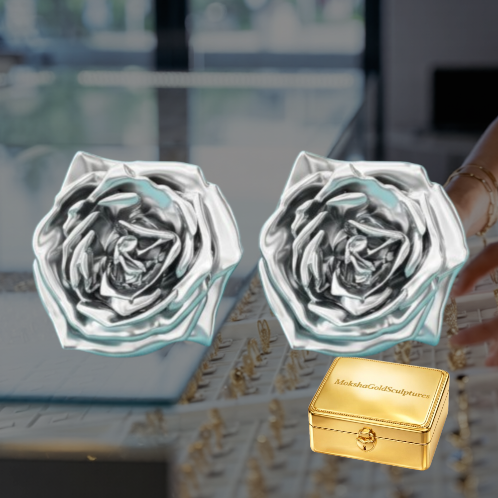 Rose Stud Earrings in Polished Silver & Polished Brass | 14mm Floral Earrings | Sculpted Rose Jewellery | Lightweight Botanical Studs
