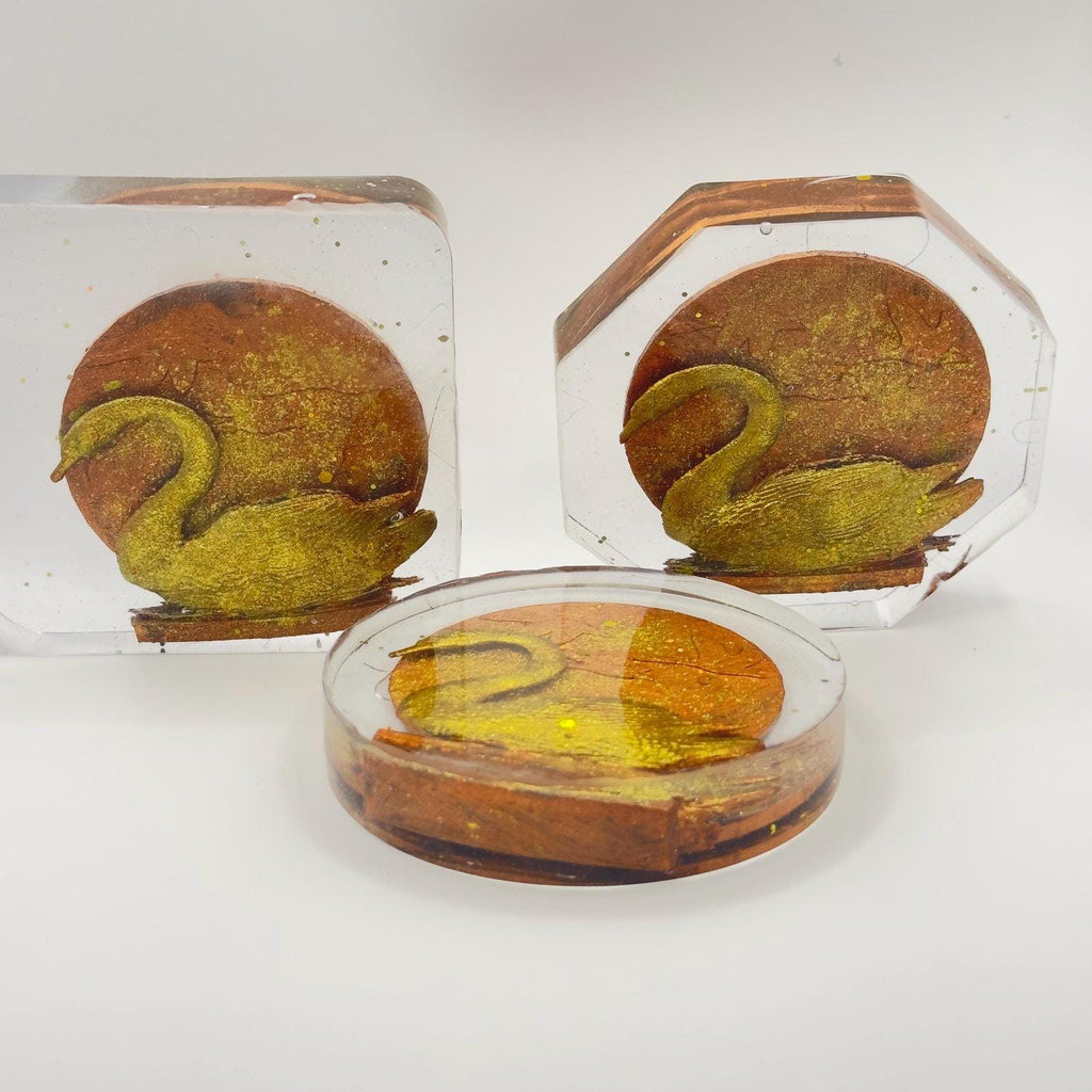 Handmade Swan Resin Coaster Set | Elegant Home Decor