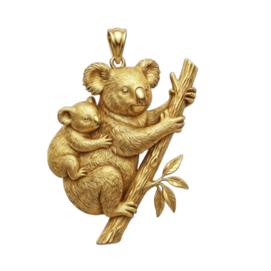 Mother & Baby Koala Pendant – 3D Sterling Silver Necklace