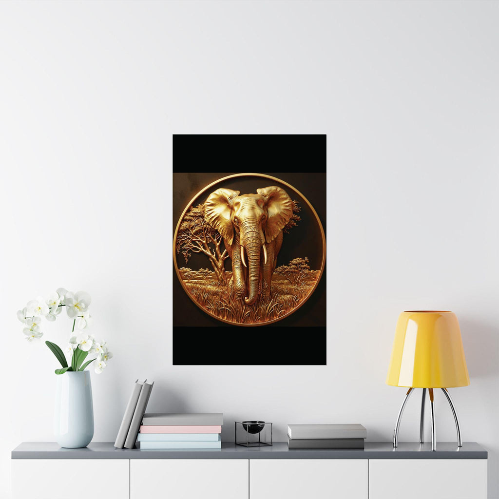 Gold Elephant Wall Art, Savannah Wildlife Poster, Luxury Animal Home Decor, Majestic Elephant Print