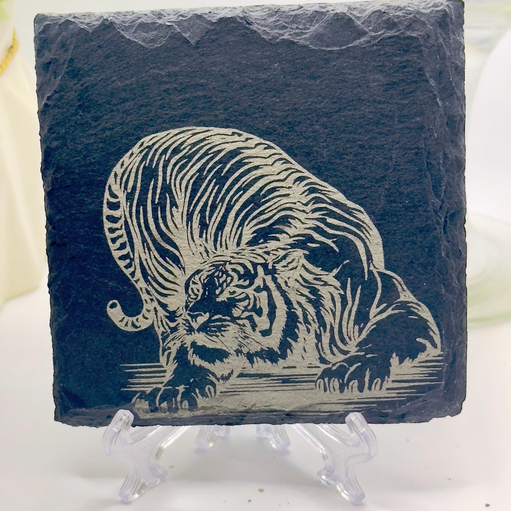 Tiger Slate Coaster | Handmade Engraved Tiger Coaster | Wildlife Animal Gift | Nature Home Decor