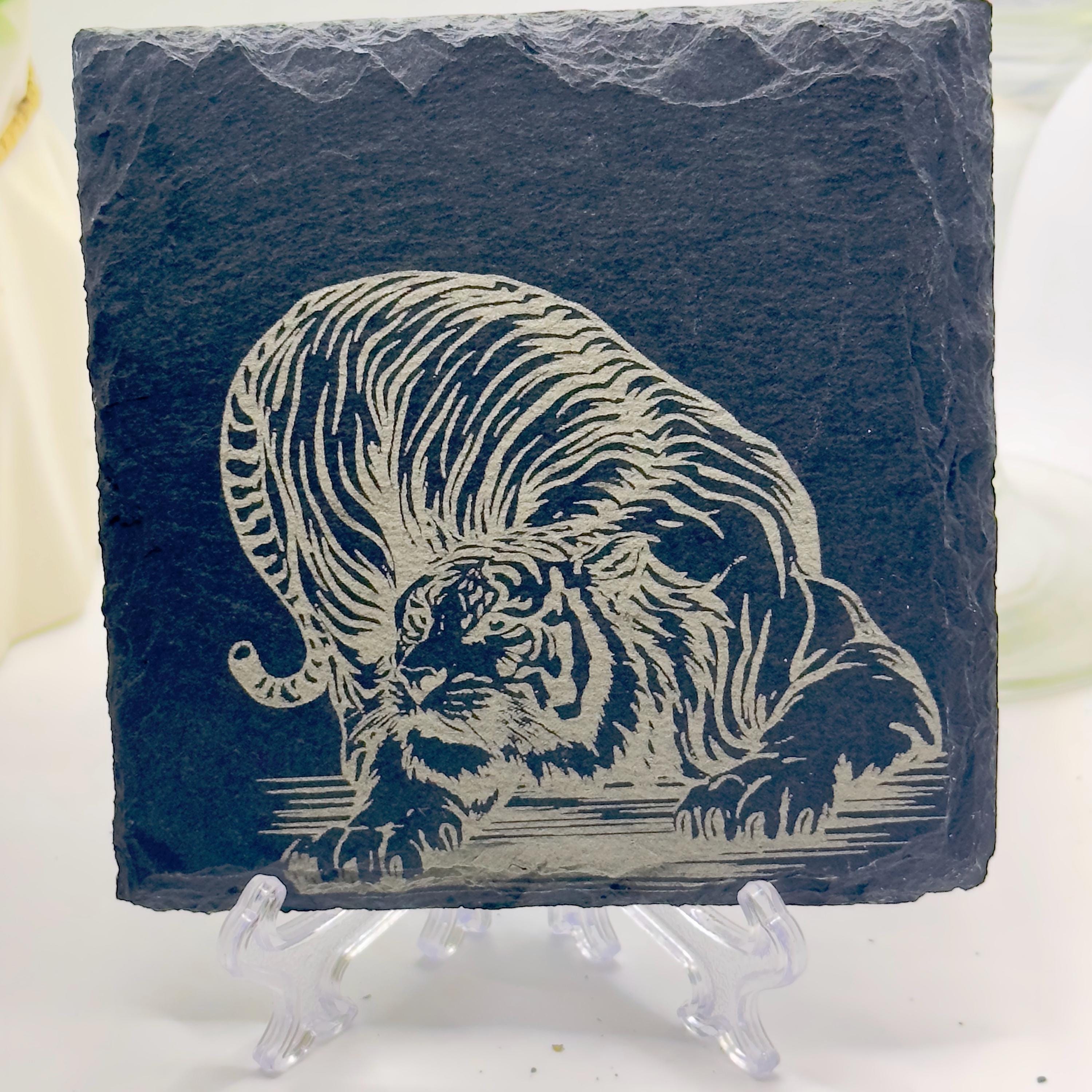 Tiger Slate Coaster | Handmade Engraved Tiger Coaster | Wildlife Animal Gift | Nature Home Decor