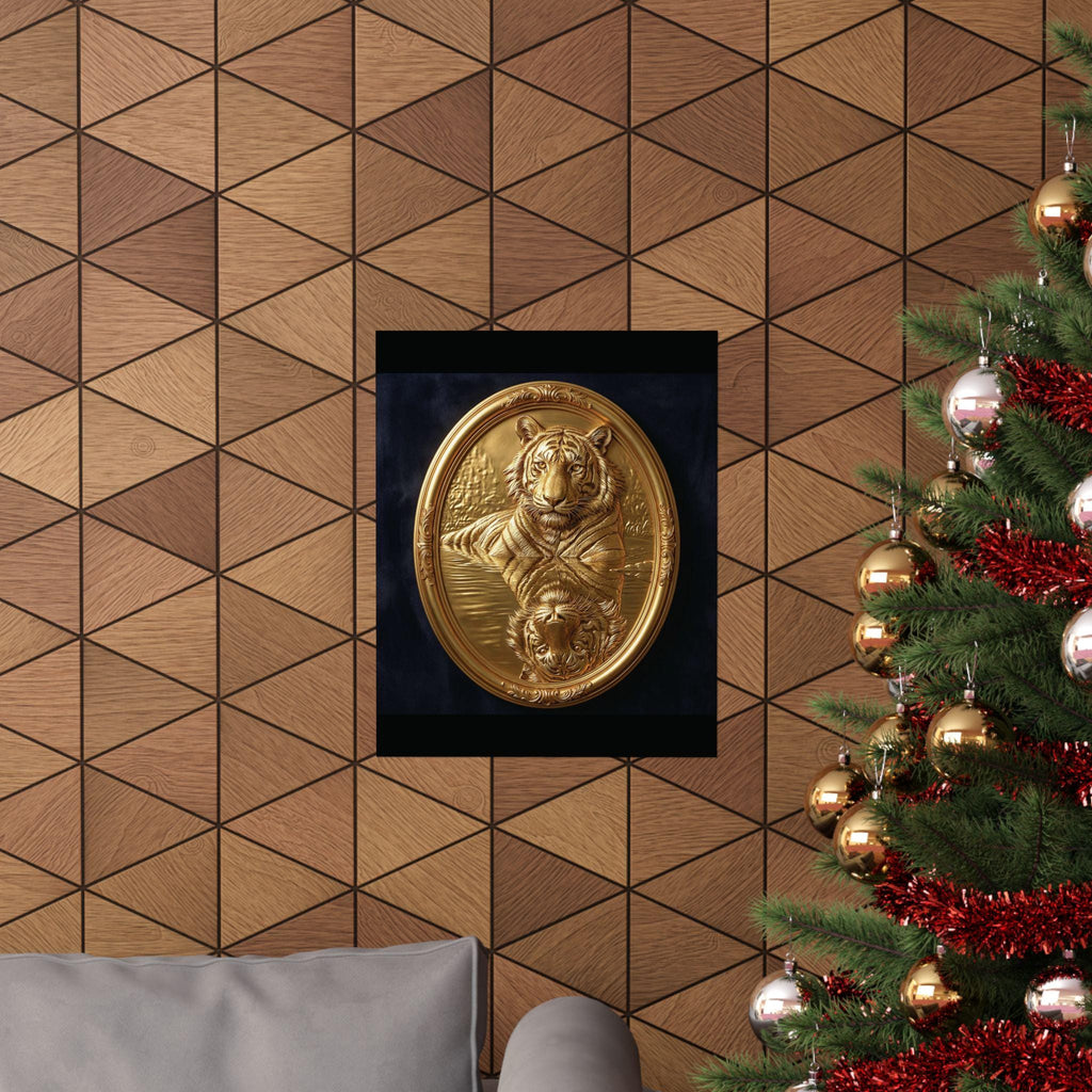 Gold Tiger Reflection Wall Art, Luxury Wildlife Print