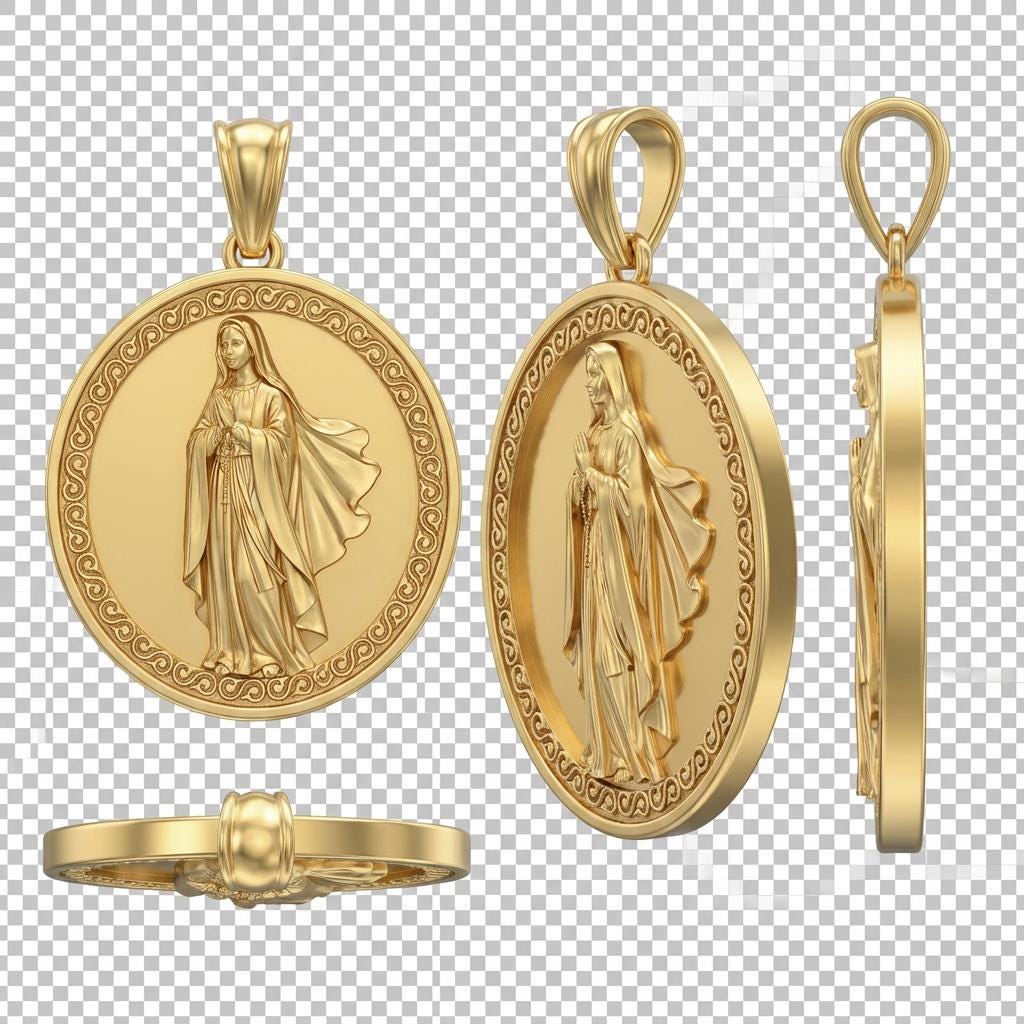 Mary with Rosary Pendant Necklace – Virgin Mary Catholic Jewelry Gift – Religious Christian Devotional Jewelry