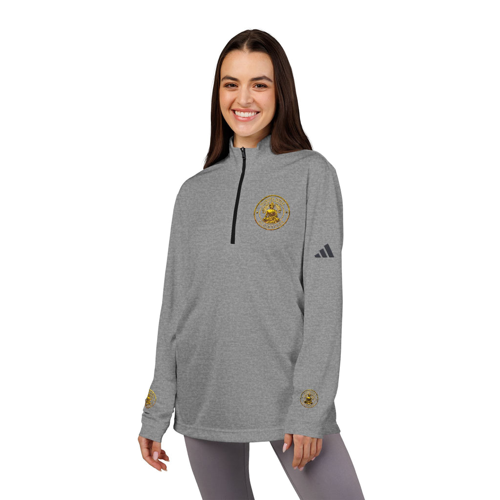 Embroidered adidas Quarter-Zip Pullover — White Performance Jacket with Crest