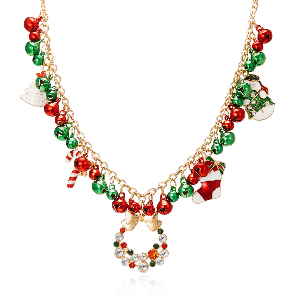 Christmas Charm Necklace - Santa Claus Wreath Bell Tree Rhinestone Pendant