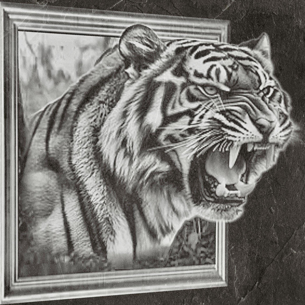 The Lions & Tigers 3D Effect designs for gold or silver pendants by MokshaGoldSculptures; digital illustrations.