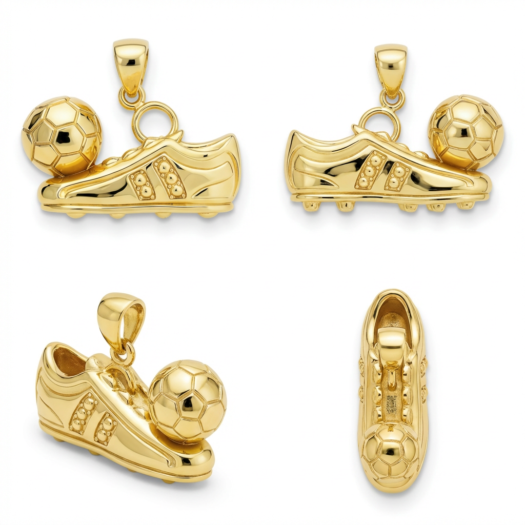 Football Boot Pendant with Ball 30mm – Gold-Tone Metal Alloy – Sports Necklace Charm