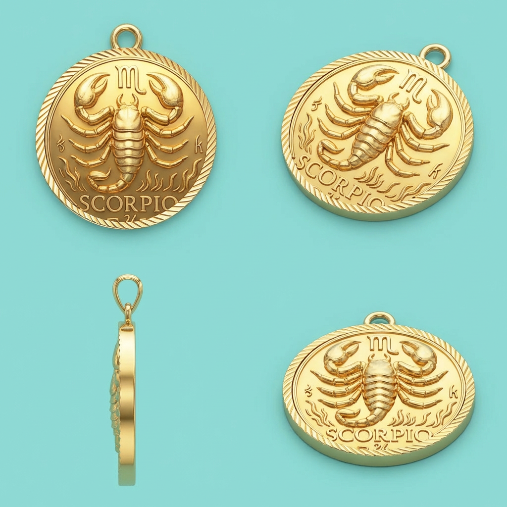 Scorpio Zodiac Pendant Necklace in Gold, Silver or Brass – Unisex 3D Horoscope Jewelry with Jump Ring, Astrology Charm