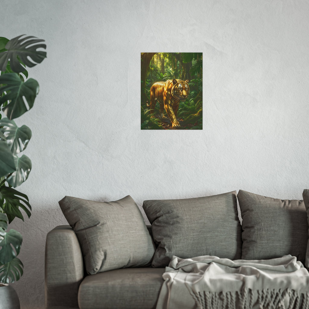 Golden Jungle Tiger Wall Art – Polished Gold Tiger Poster Luxury Wildlife Decor