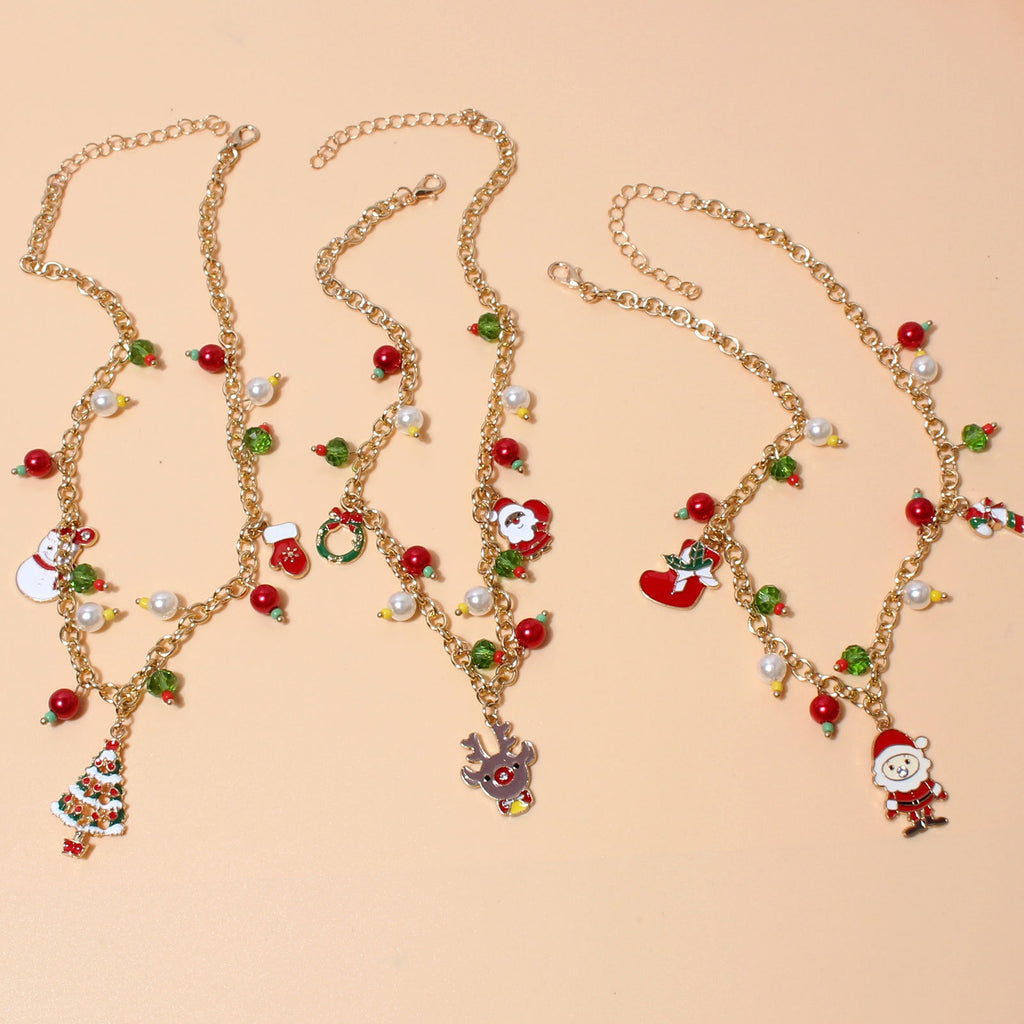 Holiday Necklace Colorful Pearl Christmas Necklace Ornaments