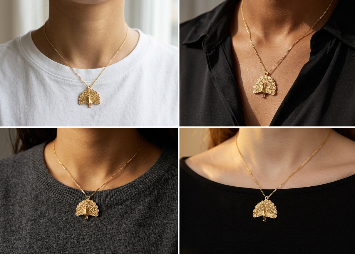 Peacock Fan Tail Pendant Necklace 25mm | 9K Gold, Sterling Silver 925 & Polished Yellow Brass | Elegant Bird Pendant | Nature Inspired Gift | Made to Order