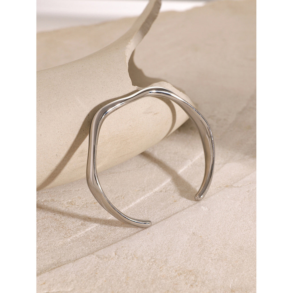 18K Gold Plated Open Bangle Bracelet - Minimalist Stainless Steel Cuff