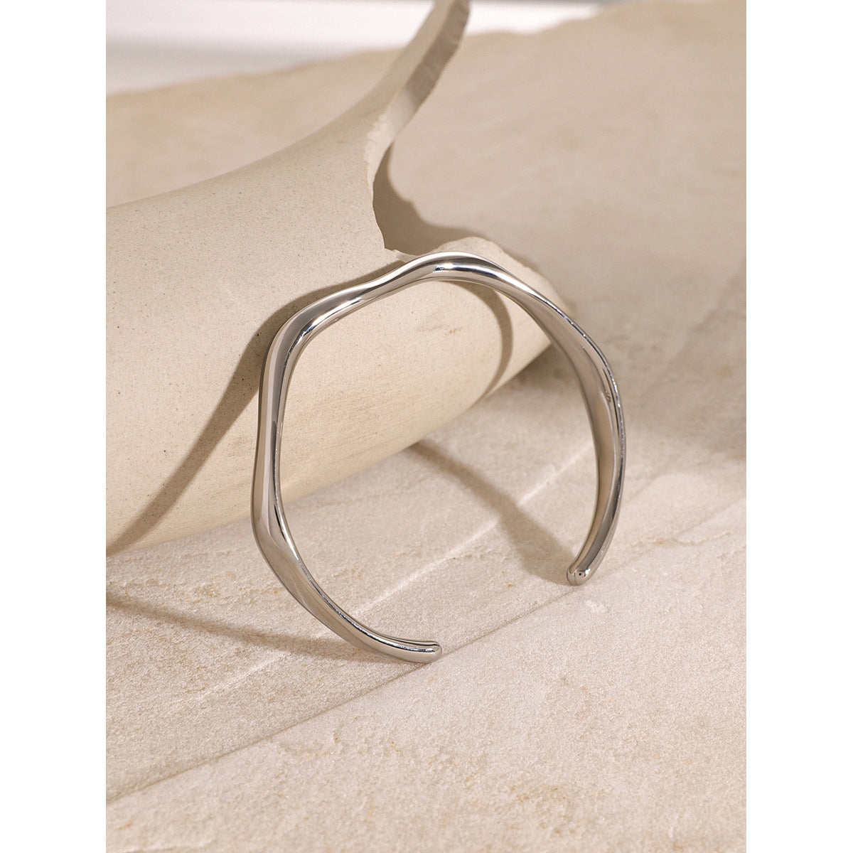 18K Gold Plated Open Bangle Bracelet - Minimalist Stainless Steel Cuff
