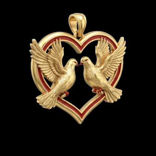 Two Doves Pendant – 14ct Gold Love Heart Necklace