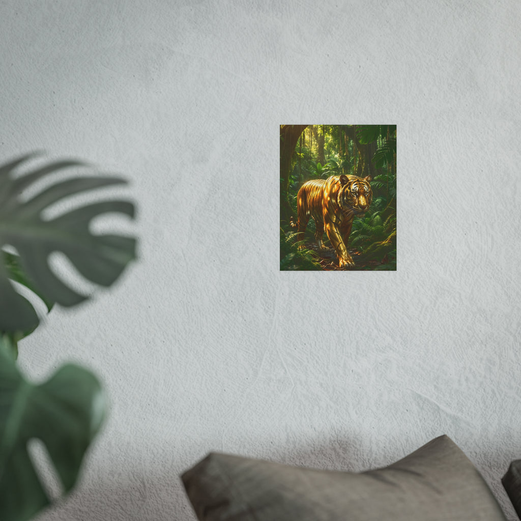 Golden Jungle Tiger Wall Art – Polished Gold Tiger Poster Luxury Wildlife Decor