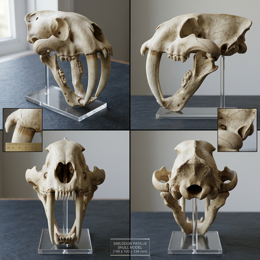 Smilodon Saber Tooth Skull 3D Print | Saber-Toothed Cat Fossil Replica | Prehistoric Skull Model | Desk Decor | Ice Age Gift | PLA Resin Nylon | 160mm