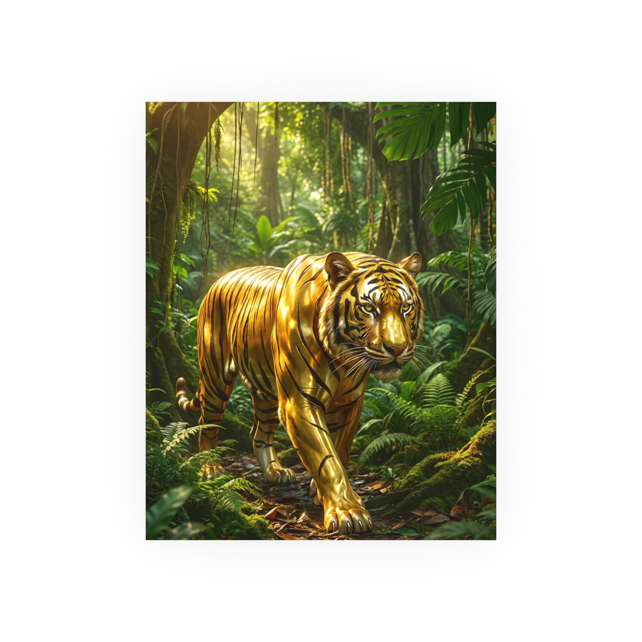 Golden Jungle Tiger Wall Art – Polished Gold Tiger Poster Luxury Wildlife Decor