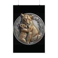 Lioness cub hug wall mount poster | natural color lion wall art | silver jungle frame