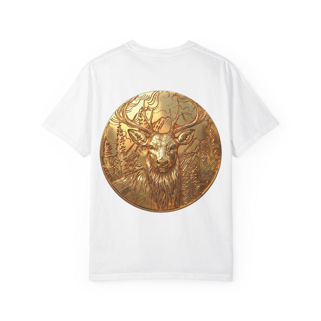 Deer Portrait with Pine Tree Pendant in gold finish by MokshaGoldSculptures, nature-inspired zodiac jewelry motif.
