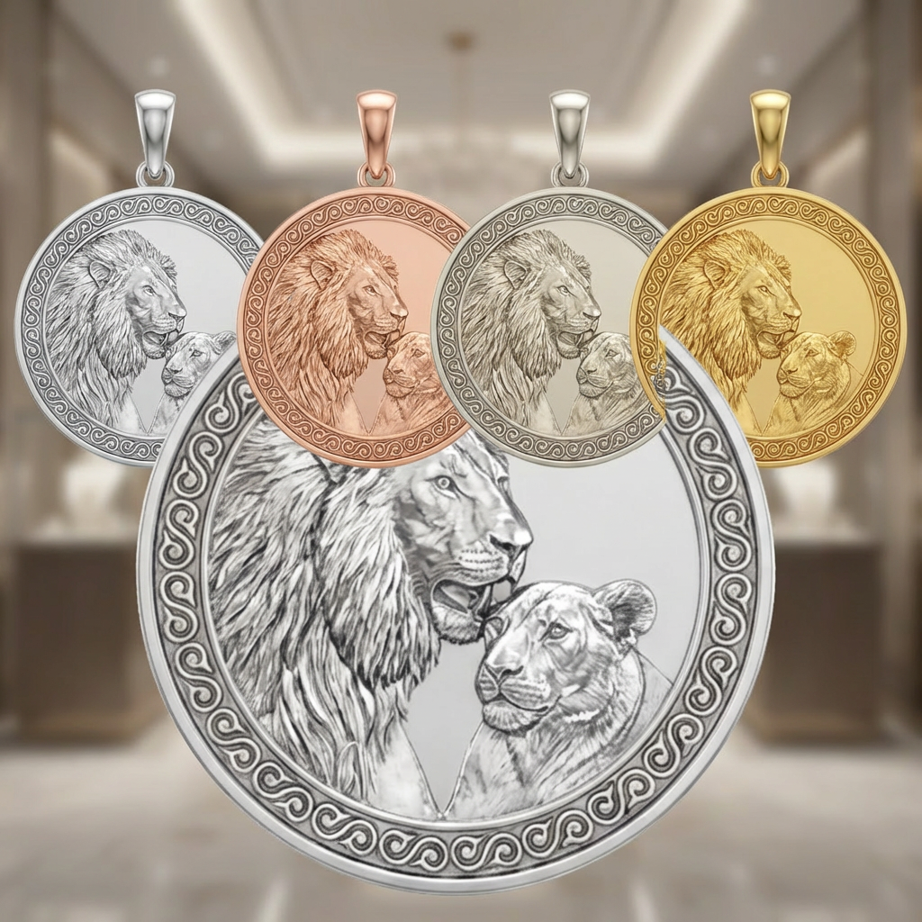 Lion and Lioness Pendant Necklace in Gold or Sterling Silver – Regal Wildlife Jewelry Symbolizing Strength, Love & Family