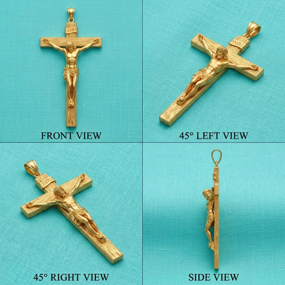 Crucifix Pendant in polished silver/brass by MokshaGoldSculptures, detailed Jesus cross with elegant finish.