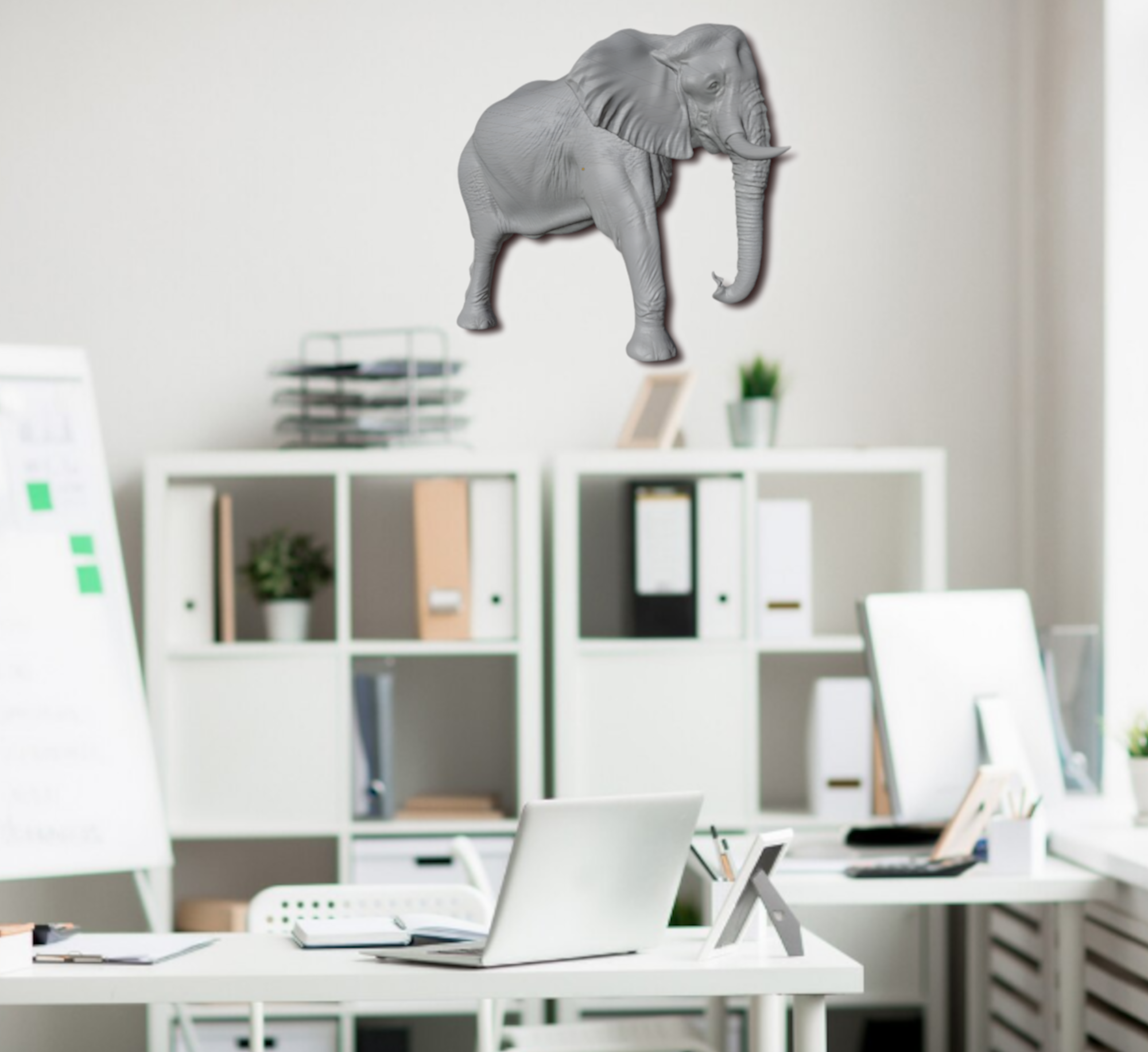 Elephant Wall Mount 3D Print | Wildlife Wall Decor | PLA Grey Sculpture | Large Animal Wall Art | 250mm Elephant Relief