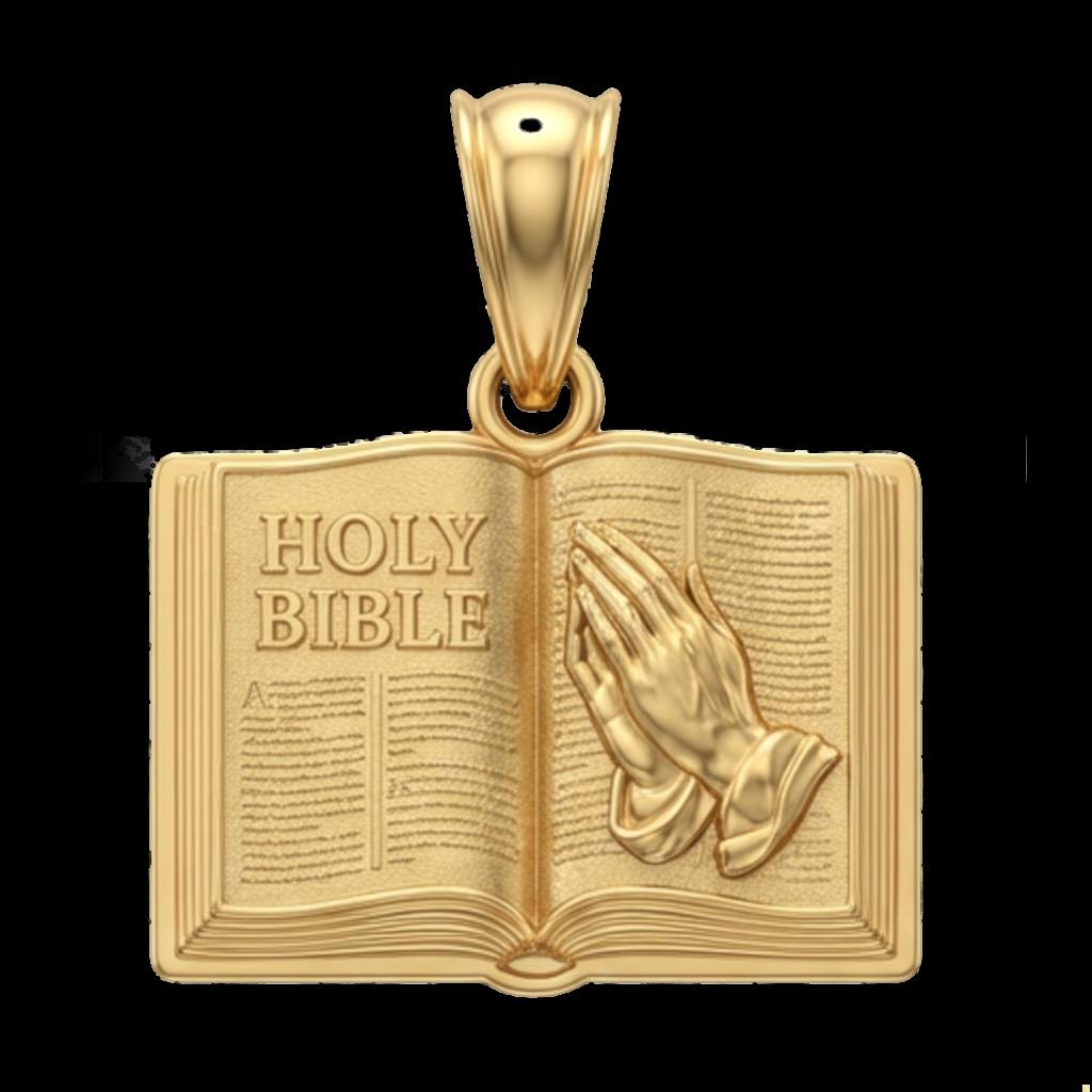 Holy Bible Praying Hands Pendant with Scripture Pages – Christian Faith Necklace