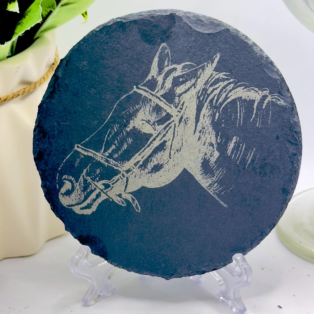Galloping Horse Slate Coaster | Gold Rim & Epoxy Finish | Handmade Equestrian Decor | Unique Gift